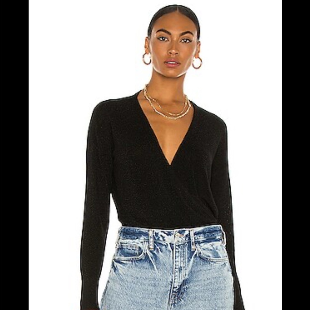 L'AGENCE Blair Knit Crossover Sweater Wrap Metallic Black Size Large